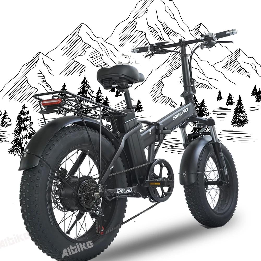 남녀공용 전기 자전거, 20 인치 팻 타이어 접이식 전기 자전거, 탈착식 배터리, 프론트 서스펜션, 산악 전기 자전거, 1000W 모터, 48V, 15Ah